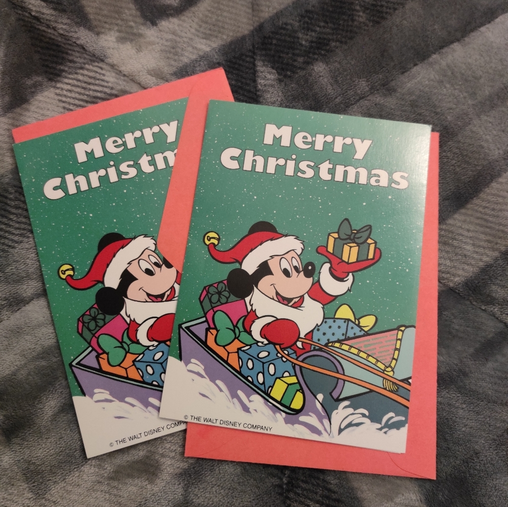 Set Of 2 Vintage Mickey Mouse Christmas Cards